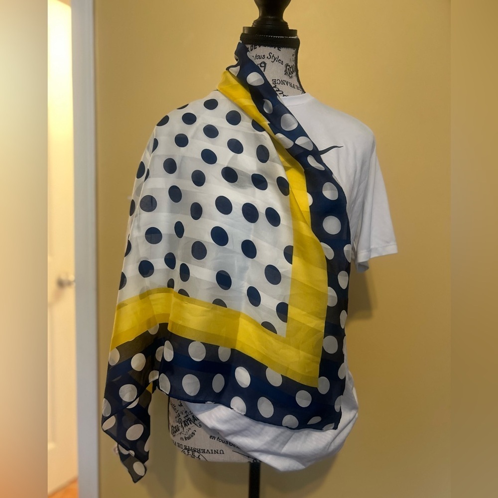 La Trend Polka Dot Scarf with Yellow Border 30x30